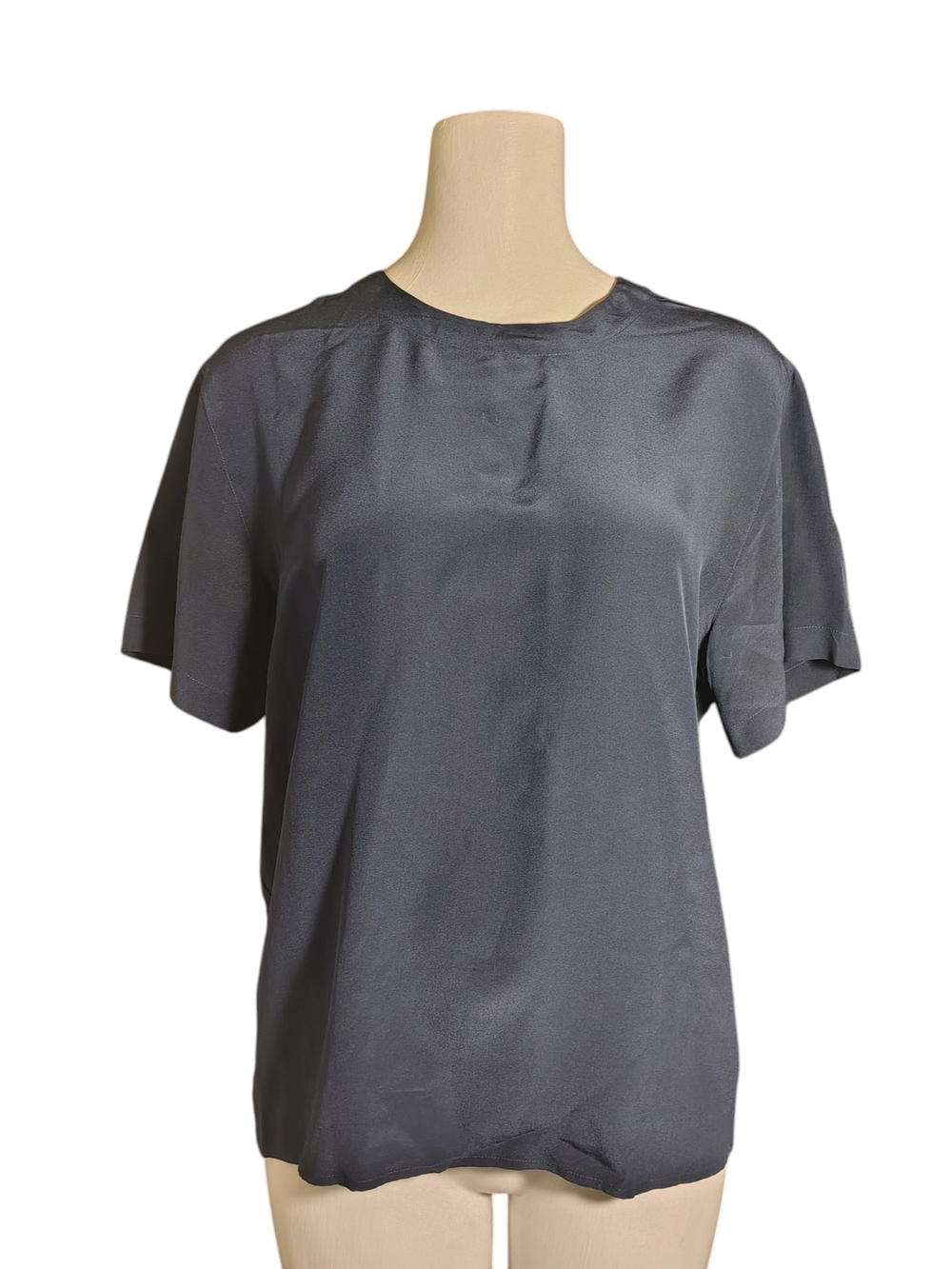 JONES NEW YORK Casual Short Sleeve Navy Blue Silk Blouse Crew Neck Top Size 8